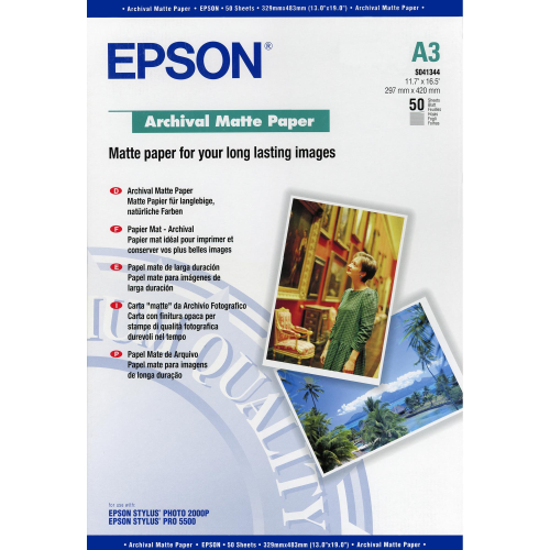 EPSON C13S041344 CARTA FOTOGRAFICA A3 PER STAMPANTI INKJET/LASER 189 gr/m2 50 FOGLI